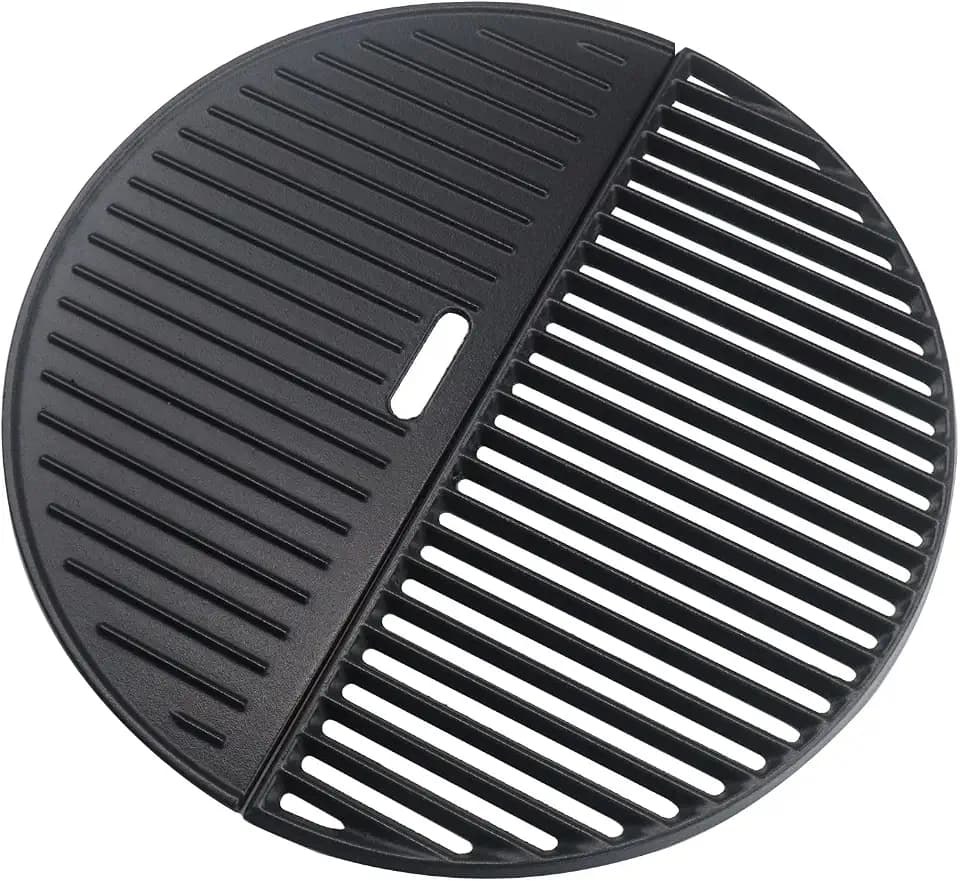 18" Half Moon Cooking Grate and Half Moon Reversible Griddle Replacement for Kamado Joe Classic III II I, Large Big Green Egg Kamado, Cast Iron Grid Grate for Weber Kettle 18" Charcoal Part