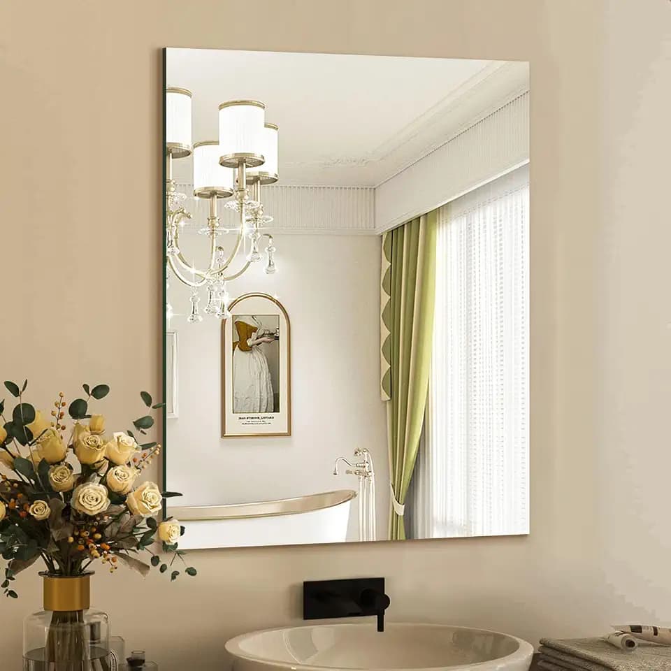 Mirrorons Frameless Wall Mirror 24"x32" Bathroom Vanity Mirror Shatterproof