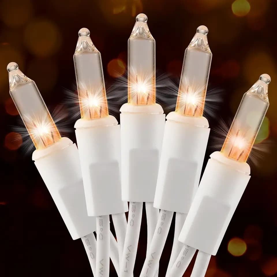 Christmas Lights Clear White 50 Count, 13ft Incandescent Mini String Lights Plug in Warm White with White Wire for Mantle Christmas Tree Indoor Outdoor Xmas Wedding Party Decorations
