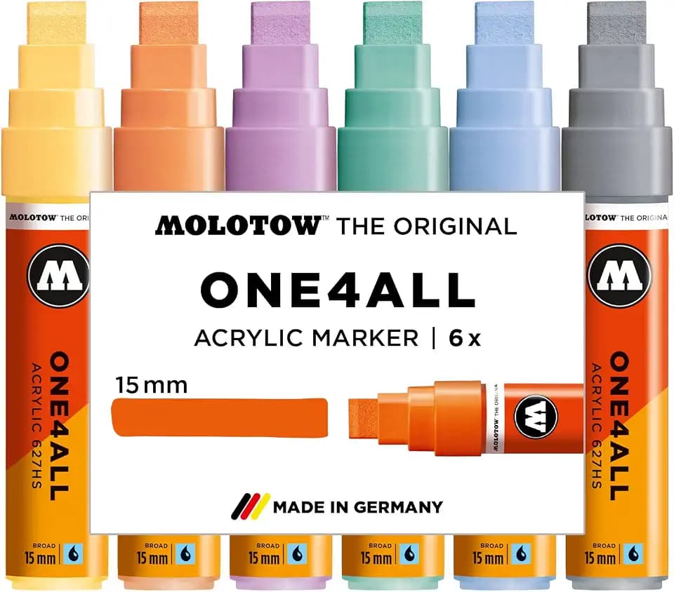 Molotow ONE4ALL Acrylic Paint Marker Set, 6 Pastel Colors, 15mm (200.461)