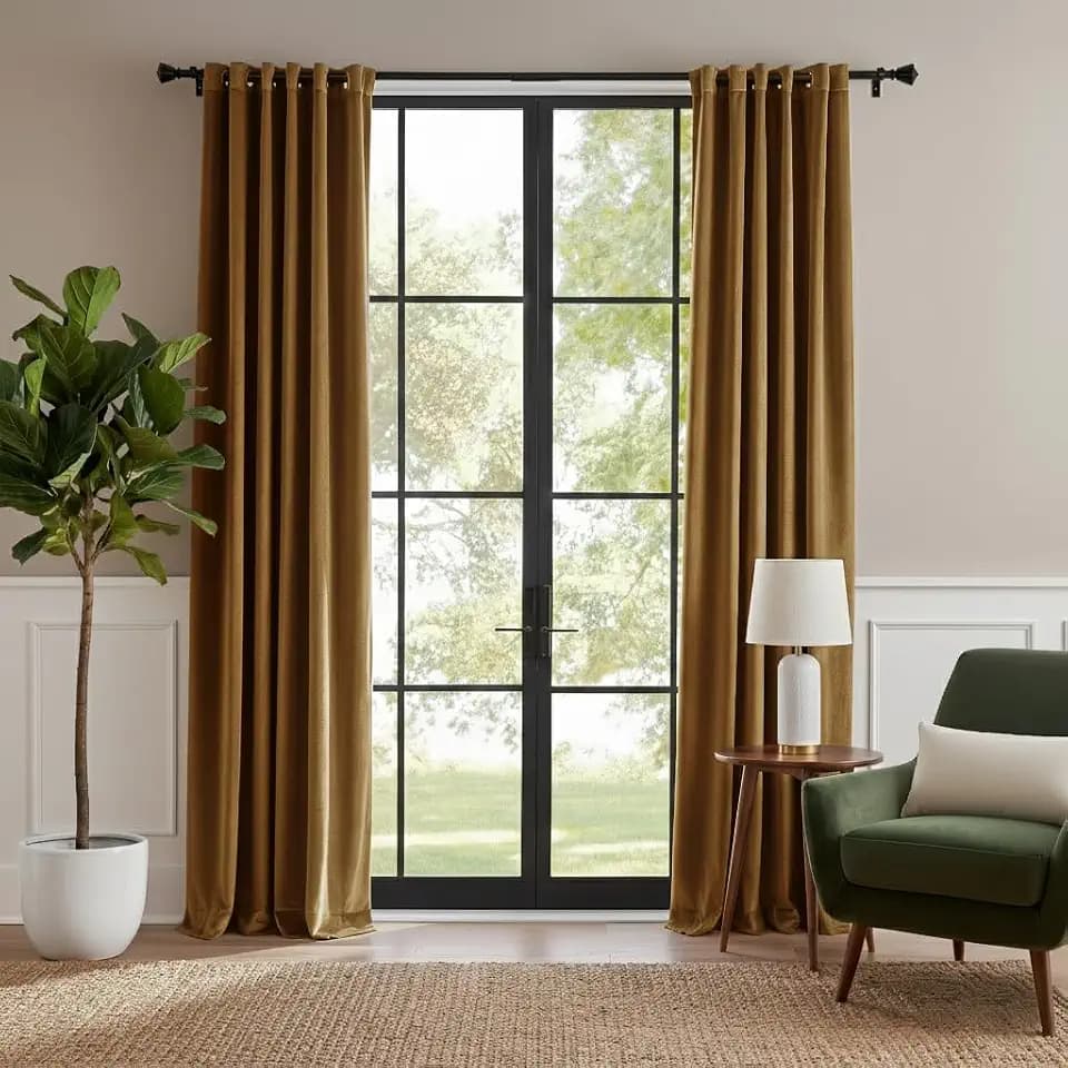 RYB HOME Golden Brown Velvet Curtains 108 inches for Bedroom Living Room