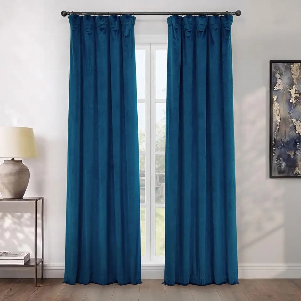 Plush Velvet Curtains for Living Room (1 Panel) - 50W x 108L, Pisces Blue