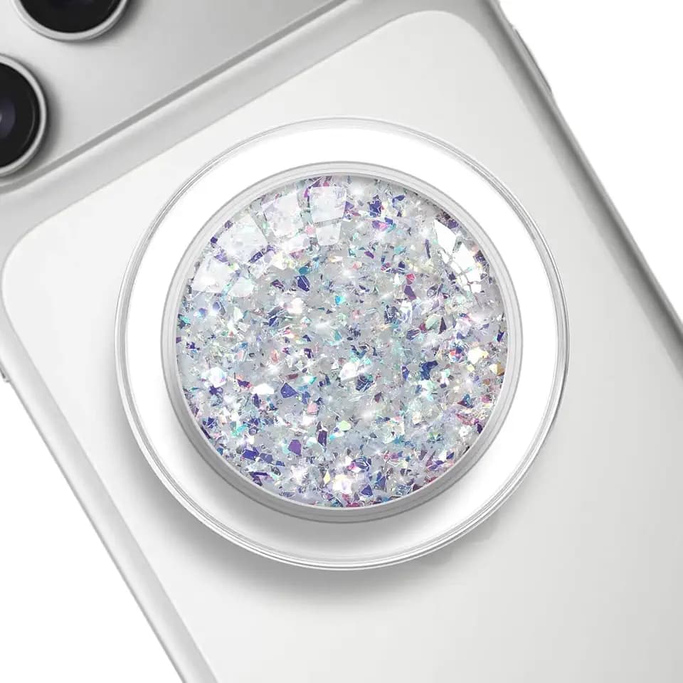 Transparent Magnetic Phone Grip Compatible with Magsafe,Collapsible Mobile Phones Stand Holder for Smartphone Tablet Cell Phone Accessory - Clear Crystal Irregular Purple Glitter