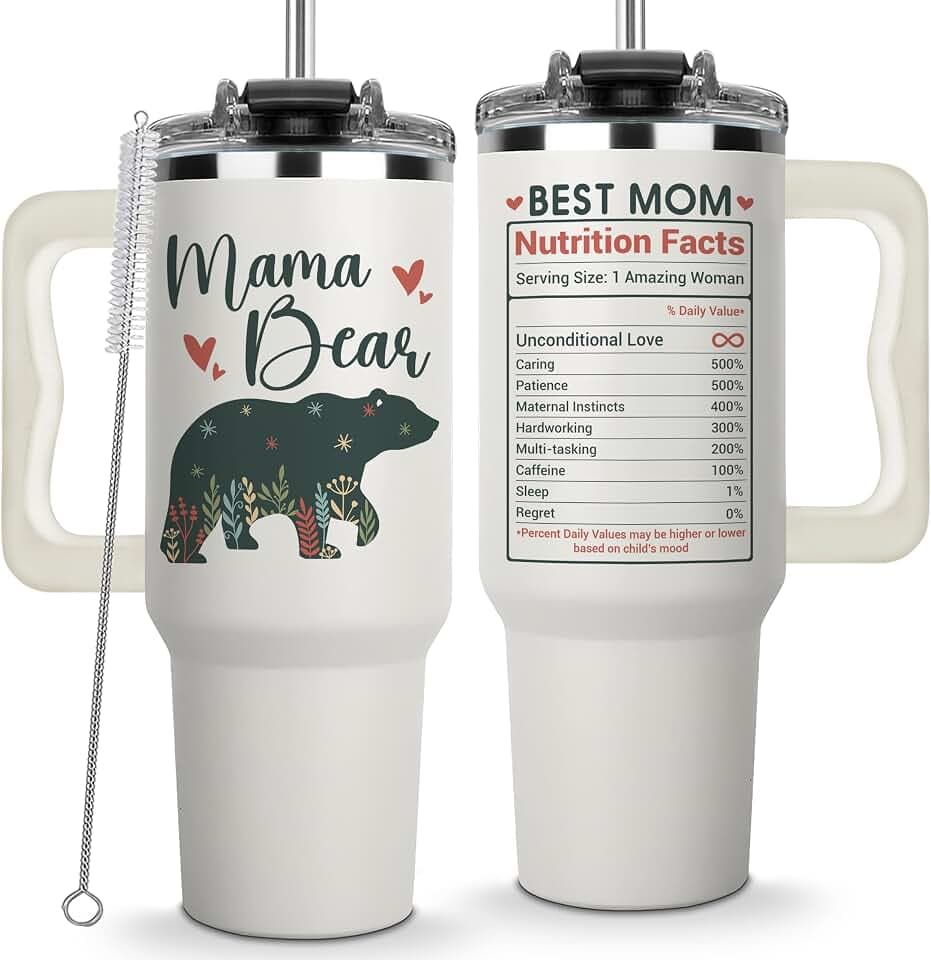 Mama Bear Tumbler - Bear Cup With Straw - Momma Birthday Gifts