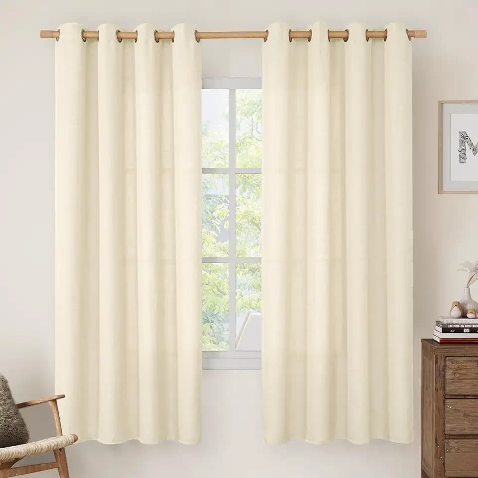 LAMIT 72 Inch Length Sheer Linen Curtains for Living Room, Light Beige