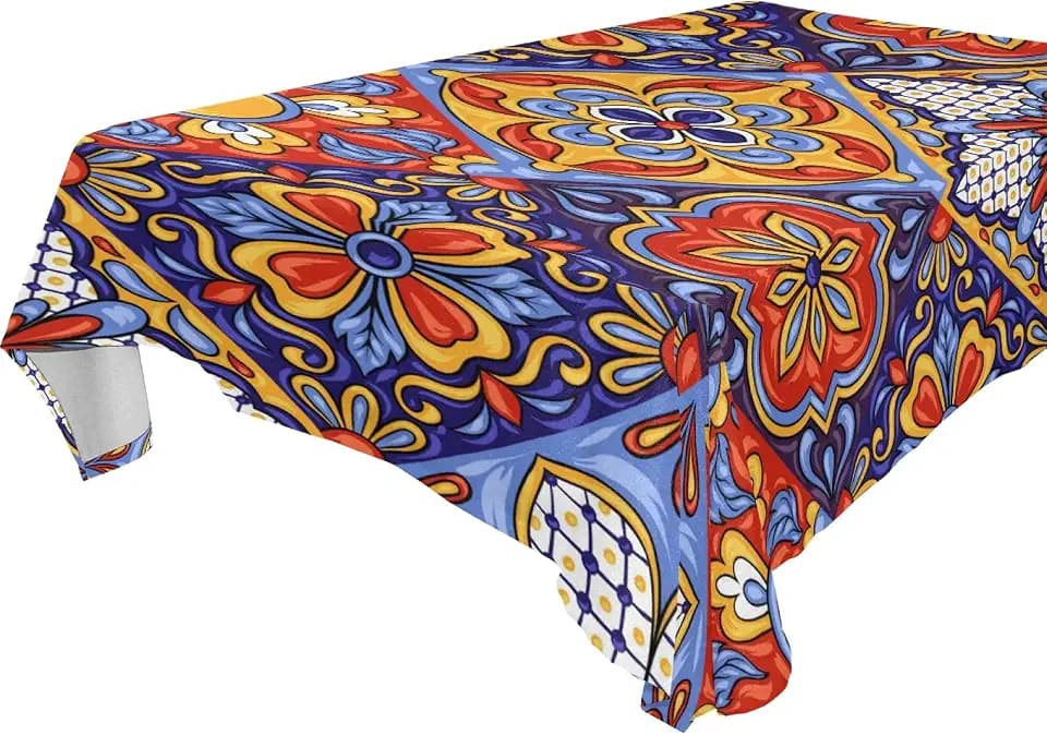 Moudou Mexican Talavera Tablecloth Water Resistant Spillproof Polyester Table Cover for Kitchen Dining Tabletop Decoration, 54 x 54 Inch