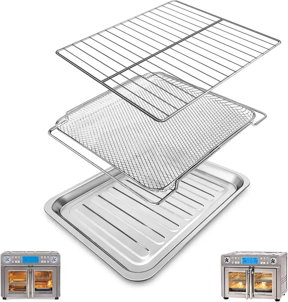 GWY 3-Pack Air Fryer Replacement Parts Compatible with Emeril Lagasse Dual Zone 25 QT Air Fryer Convection Toaster Oven, Includes Food-Grade Steel Mesh Basket, Wire Rack & Grill Pan, Dishwasher Safe