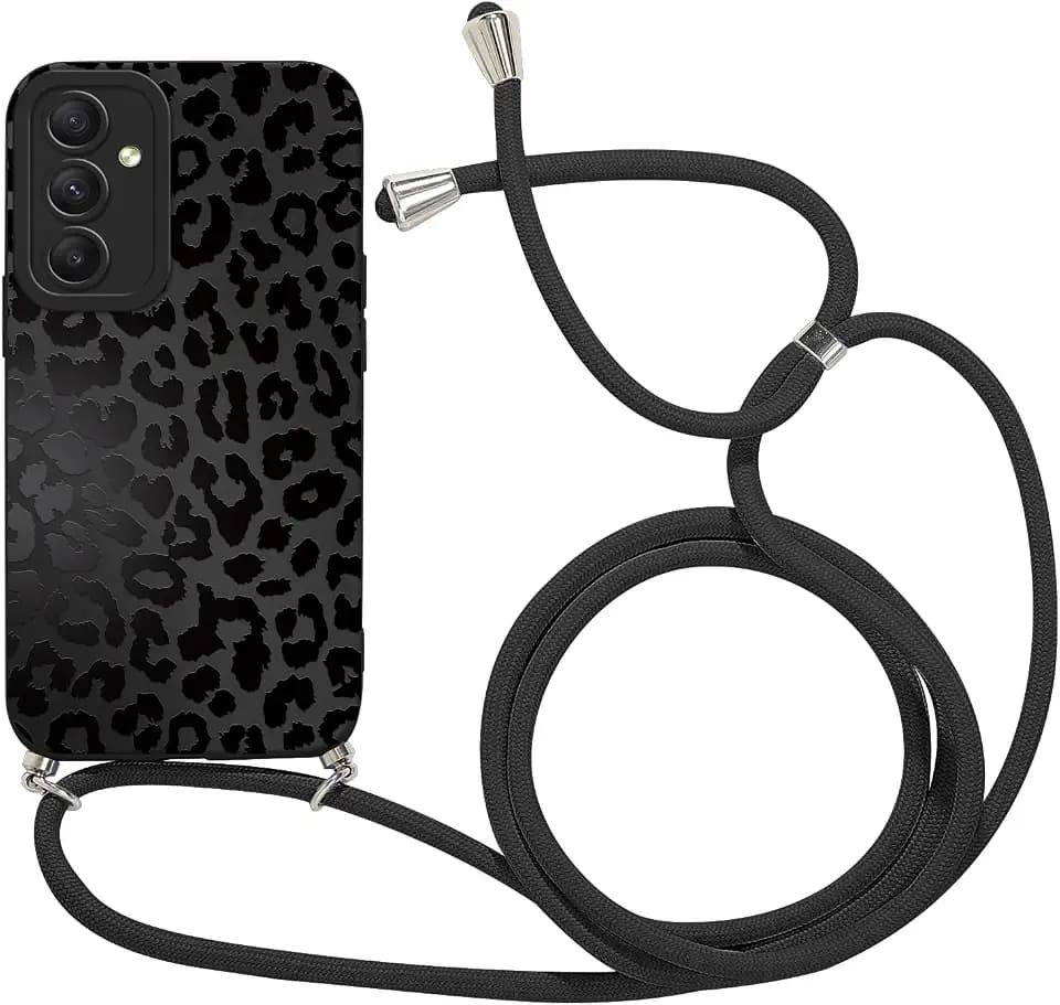 Coalbooliy Handykette für Samsung Galaxy A26 5G Hülle mit Band, Aesthetic Leopard Muster Verstellbarer Halskette Handyhülle Kordel Umhängen Silikon Case Stoßfest Schutzhülle Kette Mädchen Cover, 01