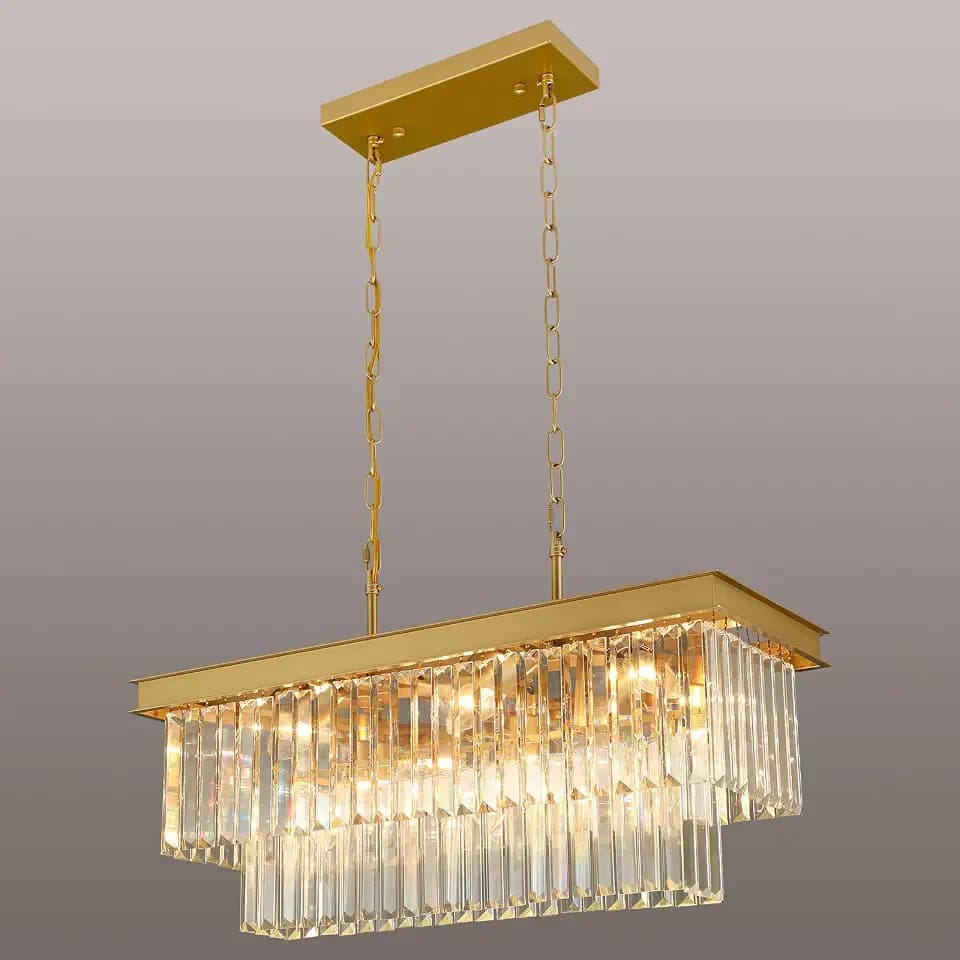 Weesalife Gold Crystal Chandeliers for Dining Room,9-Lights L28 Inch