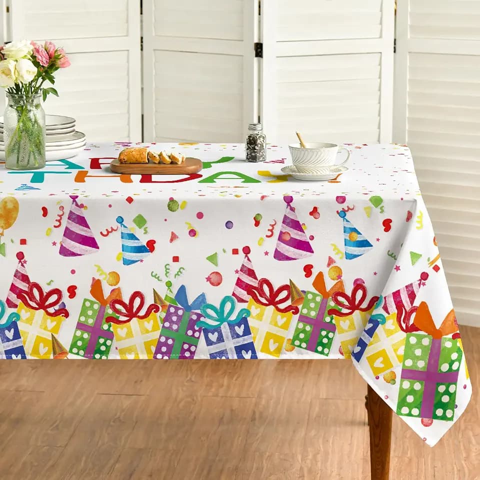 Horaldaily Birthday Tablecloth, 60x104 Inch Rectangular