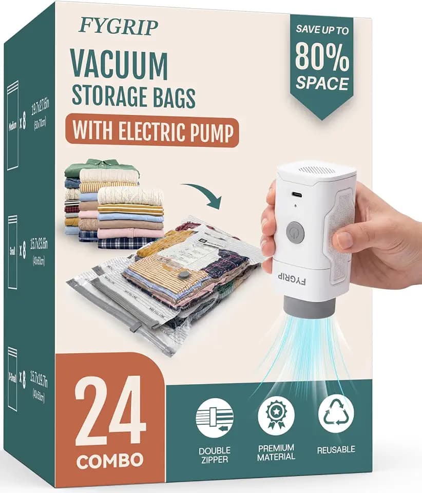 Fygrip Rechargeable Cordless Pump Vacuum Storage Bags, 24 M/S/XS Combo