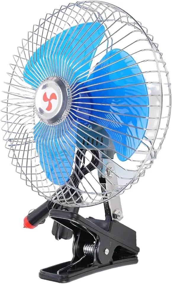 Car Clip on Fan, 8in Portable Vehicle Cooling Fan with Cigarette Lighter Plug, Auto Oscillating Fan for Vehicles, RV, SUV, Excavator, Camping (DC12V)