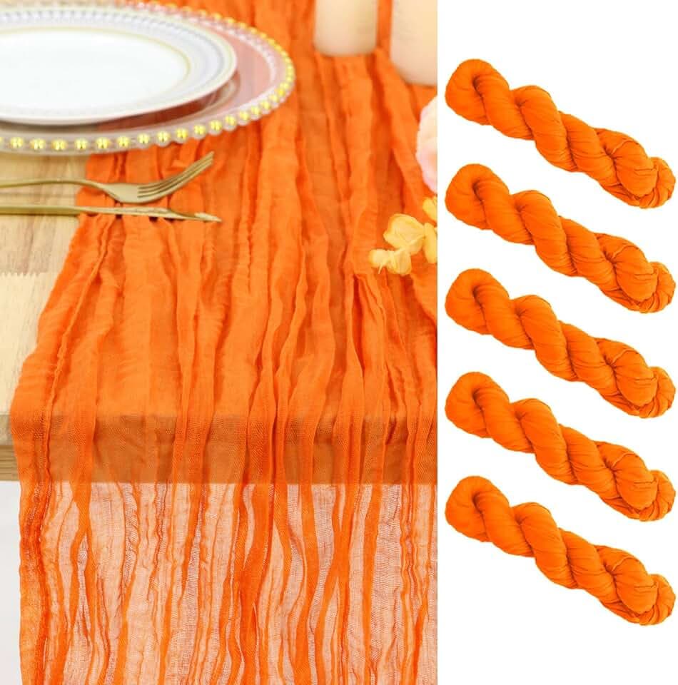 5 Pack Orange Cheesecloth Table Runner 10FT Rustic Gauze Table Runner Cheesecloth Fabric Burnt Orange Cheese Cloth Runners Cheesecloth Runners Boho for Halloween Birthday Party Decor