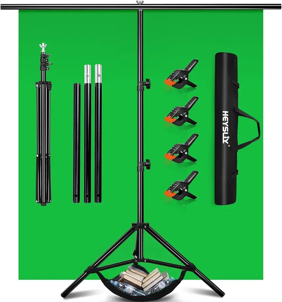 Greenscreen Hintergrund mit Ständer – 1,5 x 2 m Fotohintergrund Stoff mit Hintergrundständer für Fotografie, Fotostudio, Streaming, Chroma Key, Fotowand Ständer, Backdrop Photography Kit