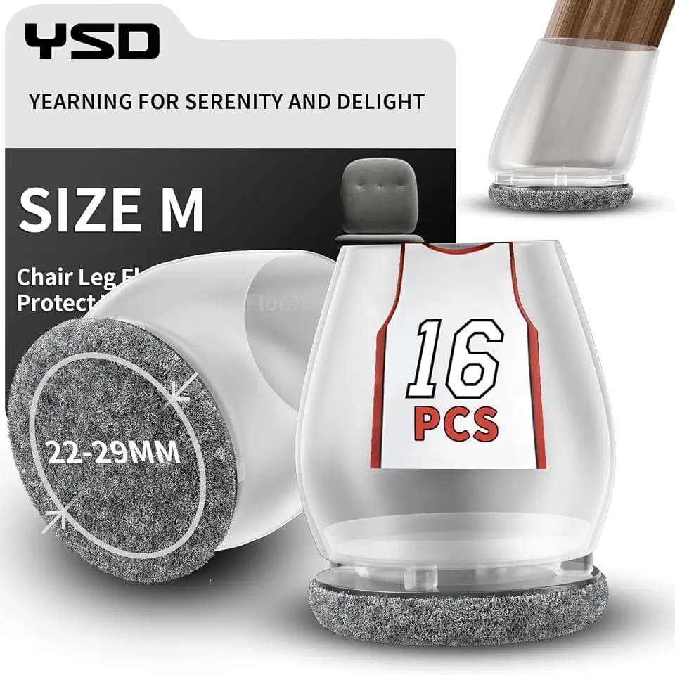 YSD 16PCS Chair Leg Floor Protectors, 1 inch Small Transparent Chair Leg Caps for Tilt Chair Legs, Hardwood Floor Protectors for Furniture Legs with Felt Pads Sliders,No Scratches No Noise