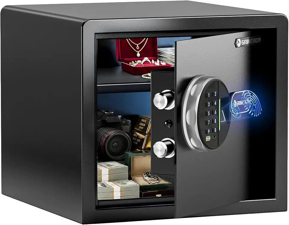 Grimtron 20LB Biometric Safe with Fingerprint Lock, 3-8 Digit PIN