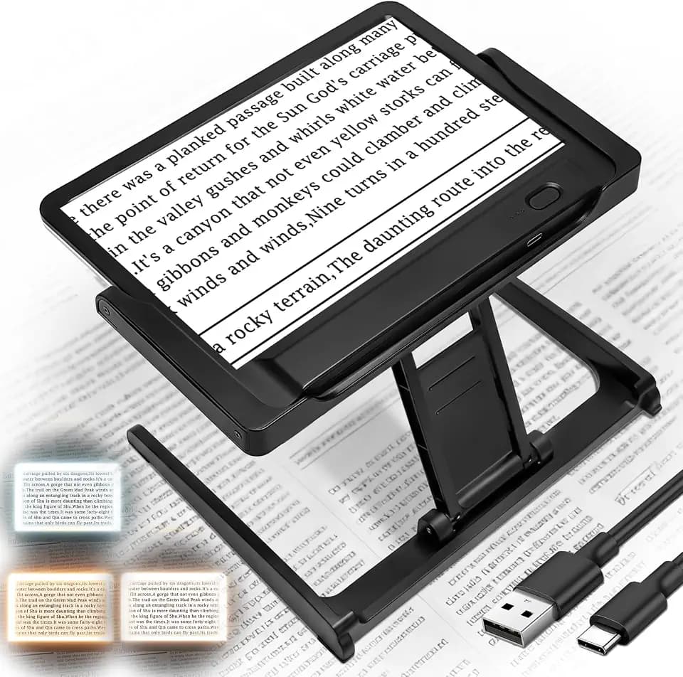 6X Large Magnifying Glass for Reading, Rechargeable LED Magnifier with Detachable Stand, Handheld Magnifiers with Light, 3 Color Temperatures Magnifier for Reading Small Print,Seniors (8.3in)