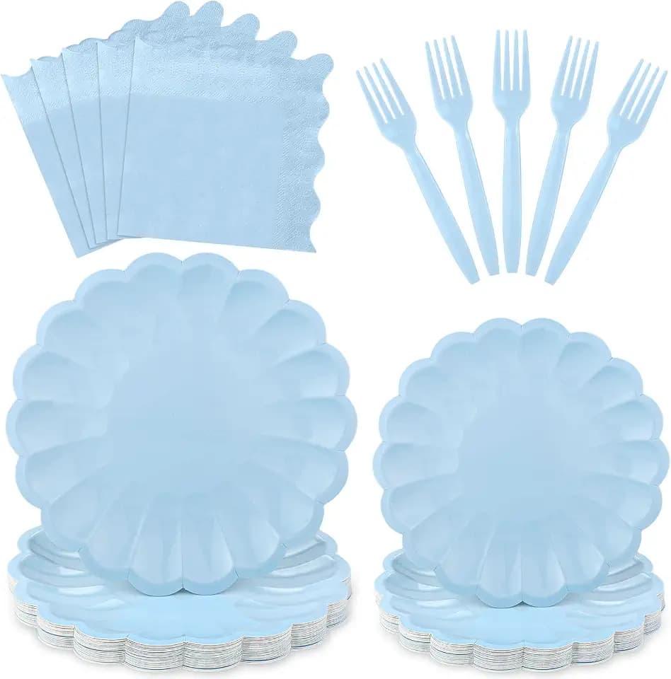 96 Pcs Light Blue Paper Plates and Napkins Party Supplies Serve 24 Guests
