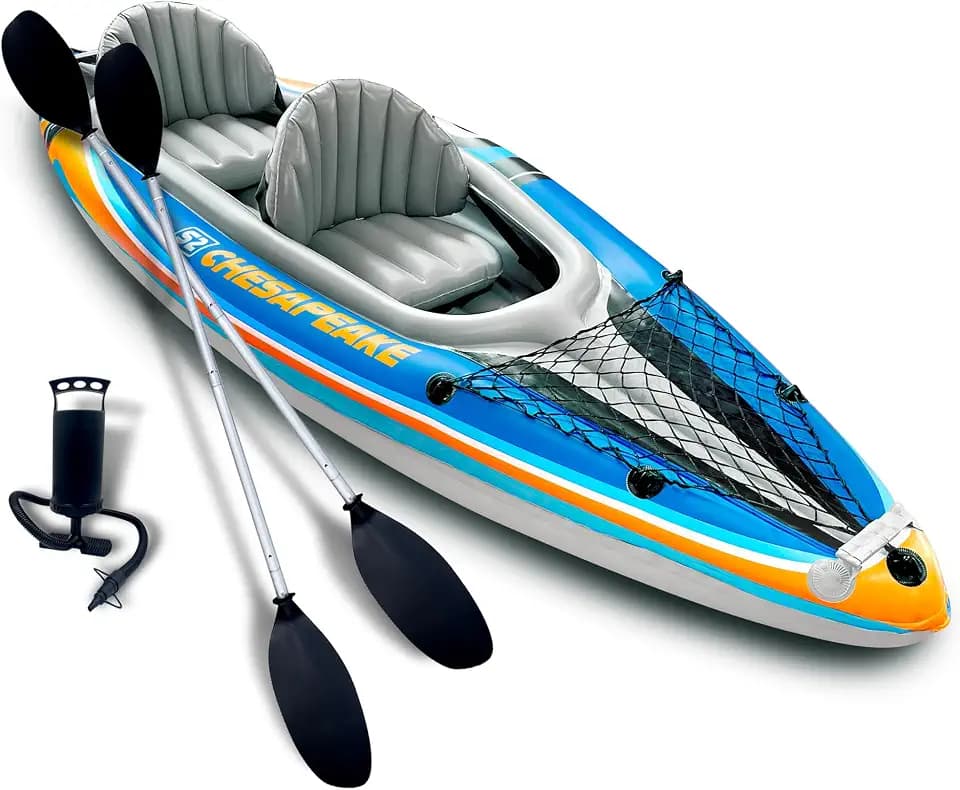 Sunlite Sports Inflatable Kayak 2 Person with Canopy, Portable Inflatable Boat with Shed & Aluminum Oars, Lightweight Tandem Kayak with Air Pump & Carry Bag for Lakes & Rivers, 400 LB