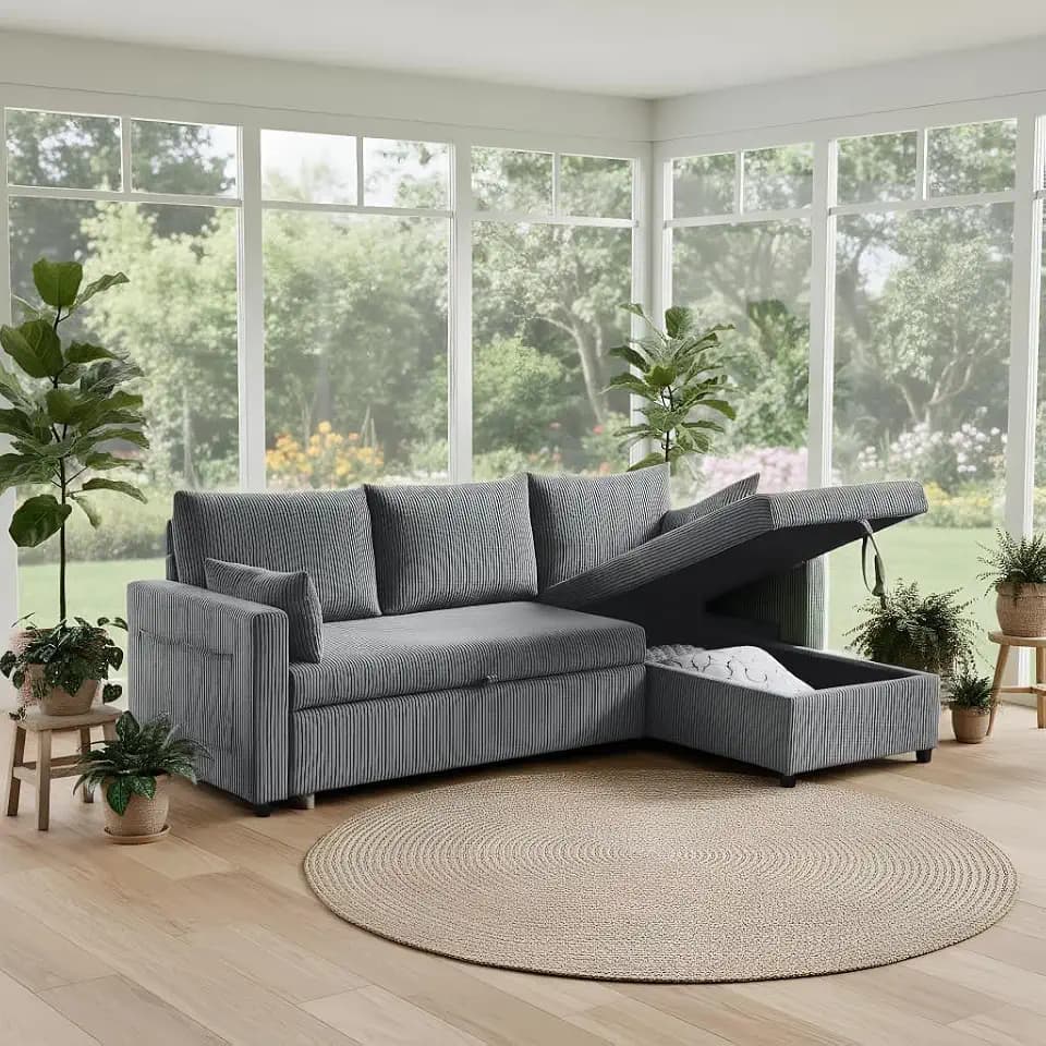 Ball & Cast 86" Sectional Sleeper Sofa Bed Pull Out Couches for Living Room