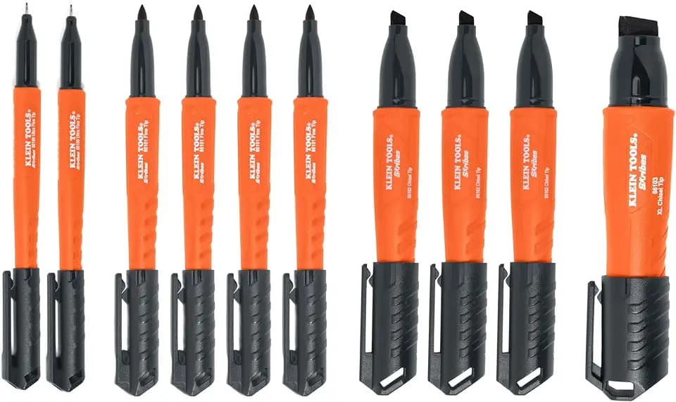 KLEIN TOOLS 80204 Skribes Variety Set, 10-Pack, Black Permanent Markers with Ultra Fine, Fine, Chisel, and XL Chisel Tip, Quick-Drying Marker Set, Professional-Grade Ink