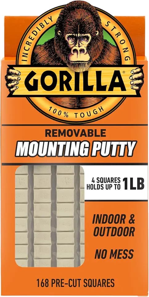 Gorilla Removable Mounting Putty, Natural Tan, 168 Pre-Cut Squares, 1-Pack