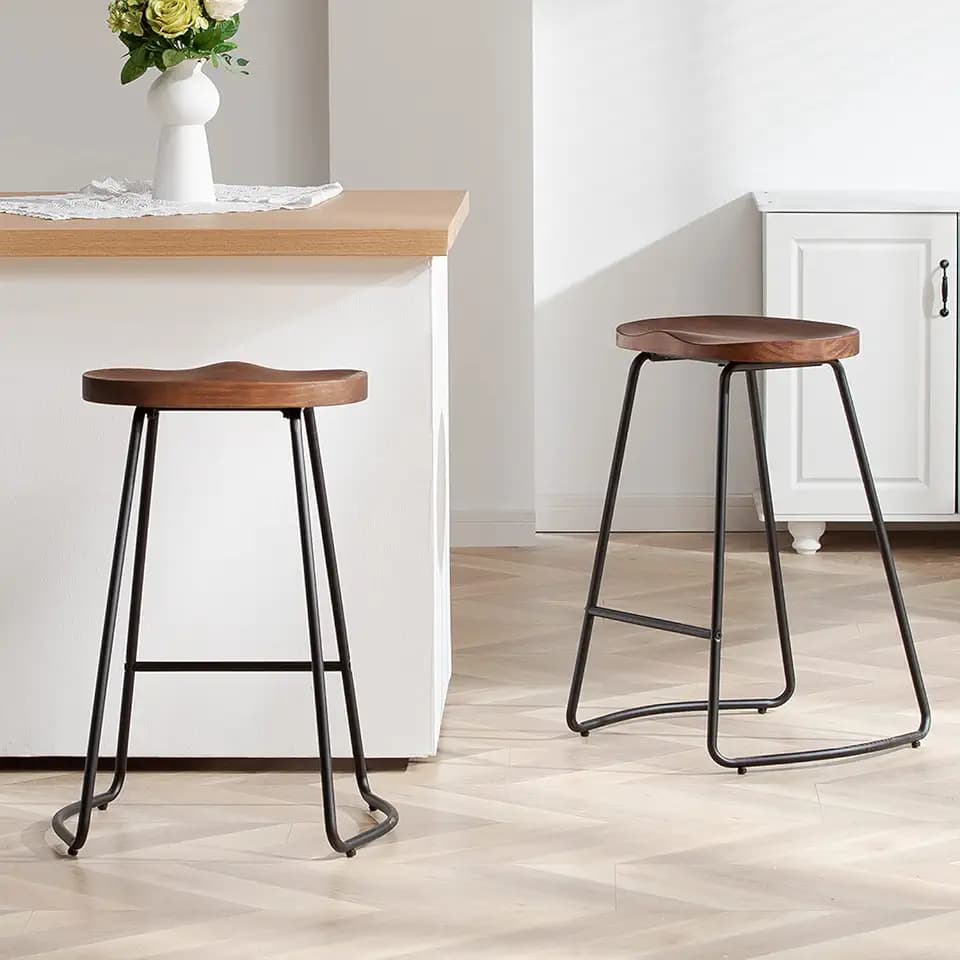HeuGah 26" Wood Counter Height Bar Stools Set of 2 for Kitchen Island