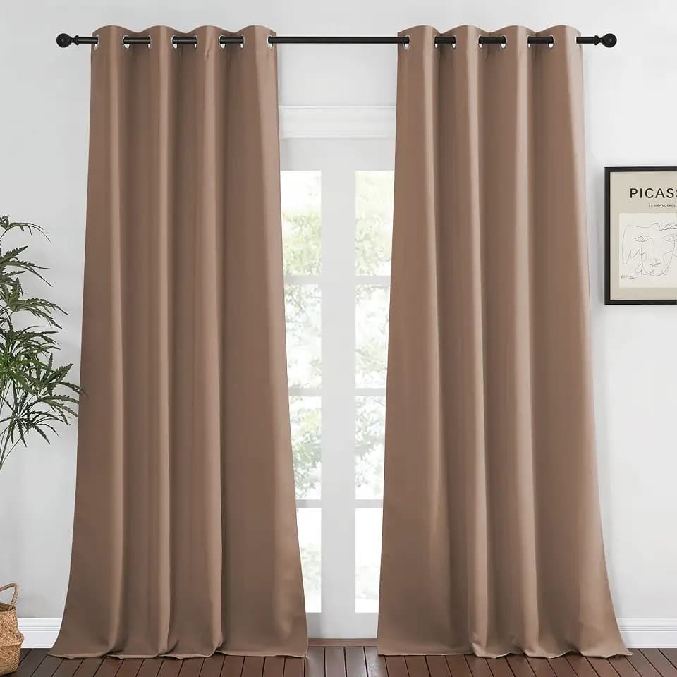 NICETOWN Light Reducing Grommet Curtain - (W52 x L108, Cappuccino, 1 Piece) Tripe Woven Textured Soft Curtain Panel for Living Room Window Treatment Drape