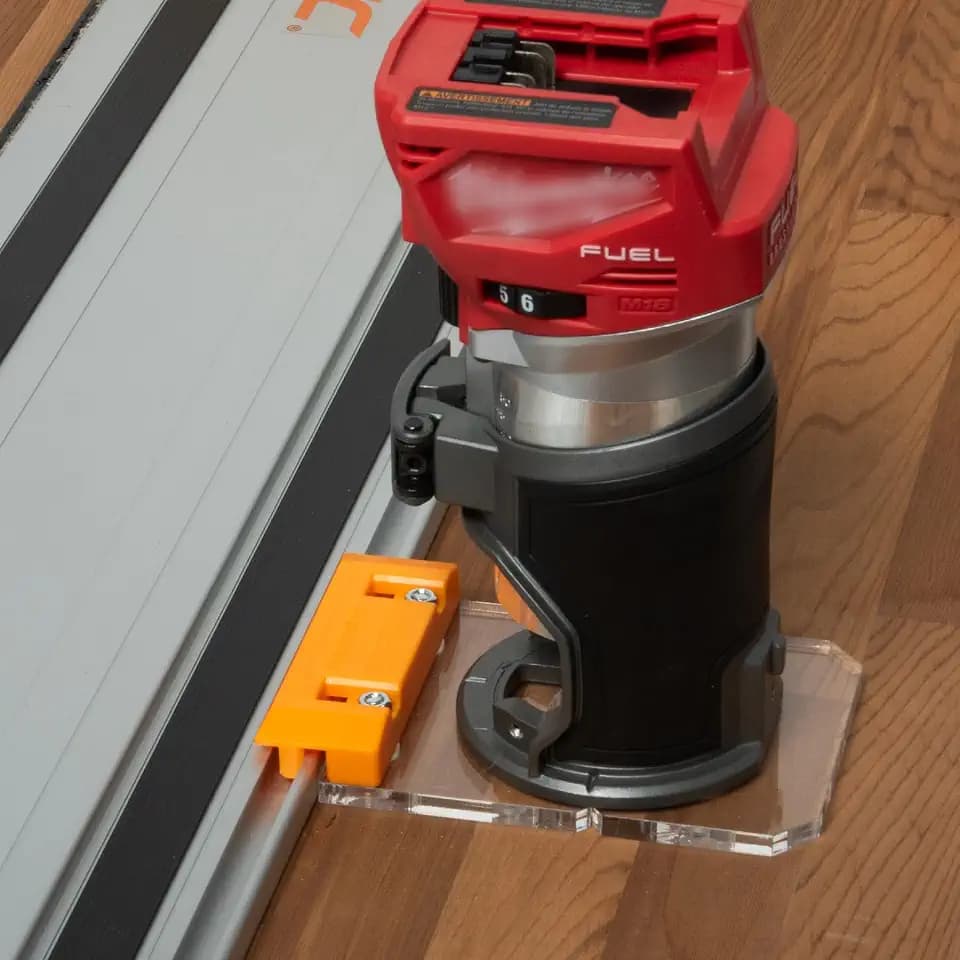 POWERTEC 72026 Router Guide Rail Adapter for Milwaukee M18 Fixed Base Trim Routers - Compatible with Powertec, Makita, Festool, Milwaukee, Kreg ACS, WEN, Triton, and Ridgid Guide Rails