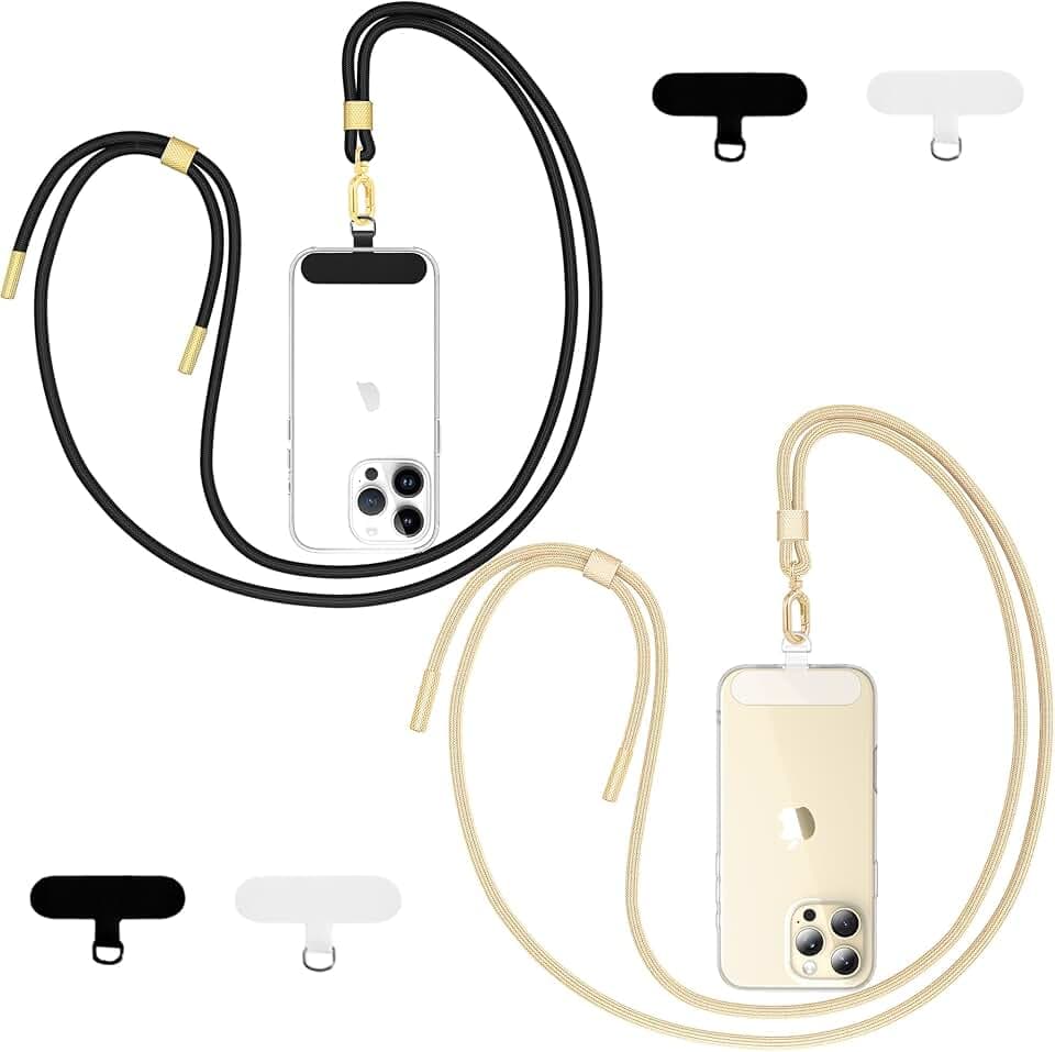 Qyoocom Handykette Universal verstellbar, 2 Stück, 4 Patches, Schwarz-Gold