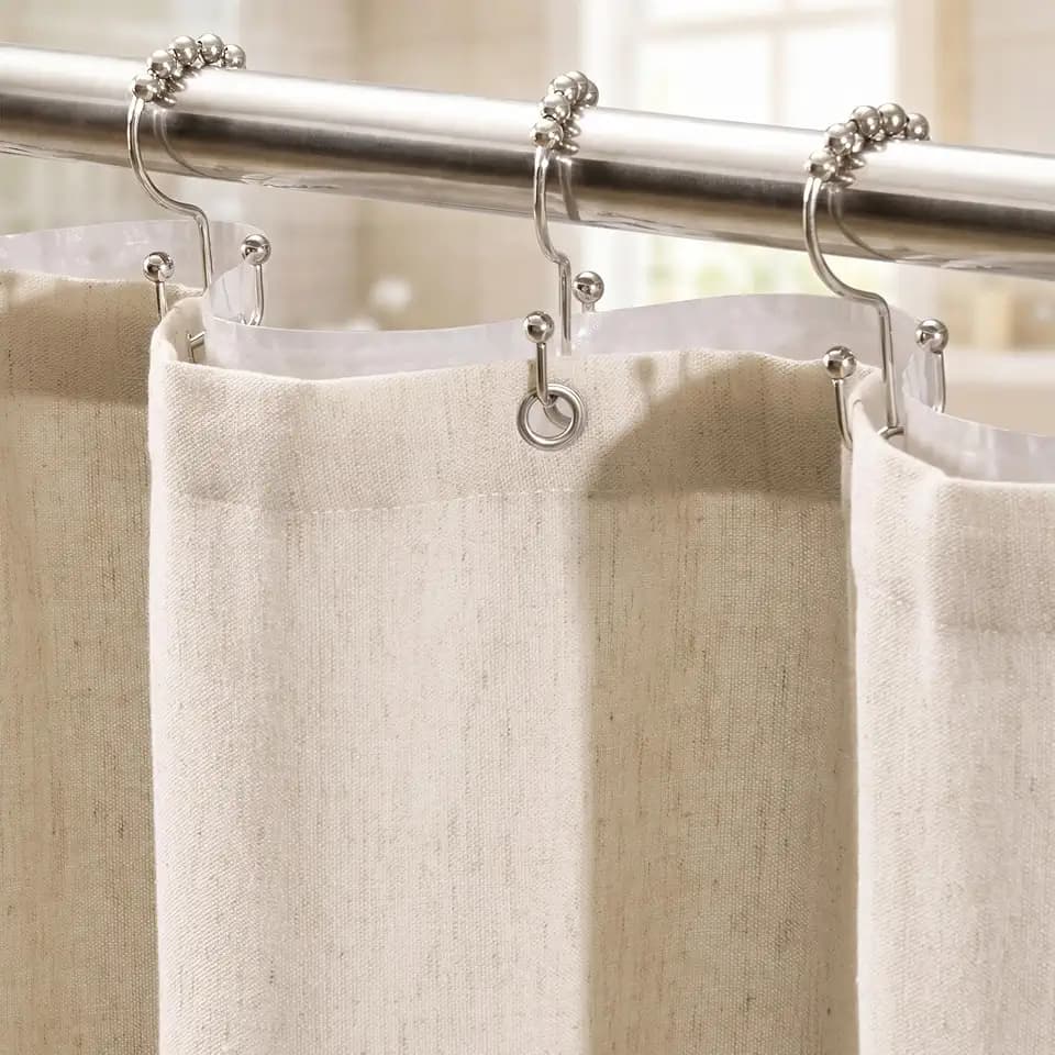 3-in-1 Beige Linen Shower Curtain with Liner and Double Glide Hooks 72x72