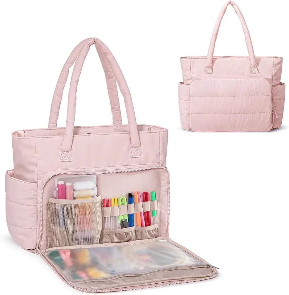 Teamoy Puffy Embroidery Bag Organizer, Cross Stitch Bag, Pink