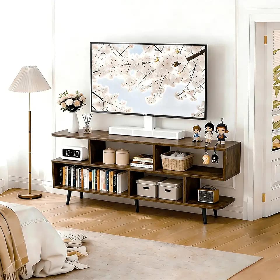 Lightdot 55 Inch Small TV Stand for TVs up to 65 with 6 Open Shelves