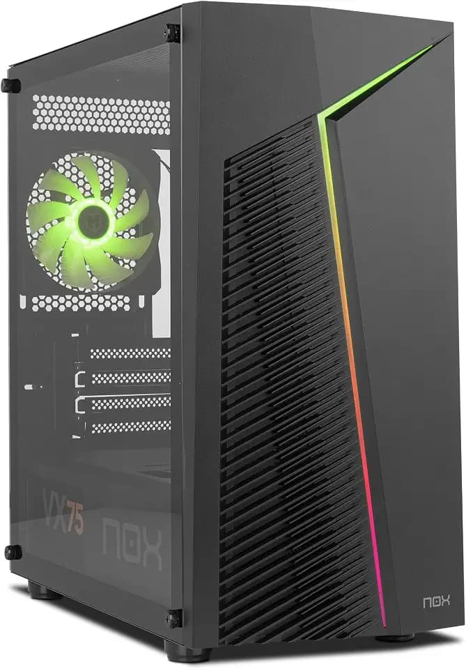 NOX Xtreme Products Infinity Zeta – Micro ATX/ITX Mini-Tower mit dynamischem ARGB Rainbow, Seitenteil aus gehärtetem Glas, Platz für 6 Lüfter, kompatibel mit Grafikkarten bis 310 mm, USB 3.0, Schwarz