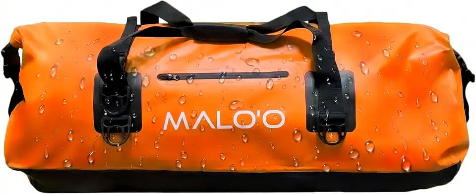 Malo’o Waterproof Dry Duffel, Heavy-Duty Roll Top Waterproof Gear Bag with Shoulder Strap & Molle Loops, Marine Duffel for Kayaking, Boating, Camping, Beach & Travel, Orange, 100L