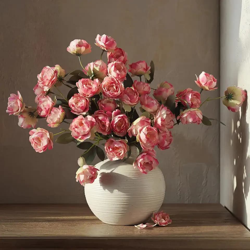 6 Pcs 32" Large Gradient Pink Artificial Peonies Stems Flowers, Real Look Faux Silk Peony Bouquet 42 Heads Total for Vase Filler, Farmhouse Rustic Neutral Home Decor, Wedding Centerpieces