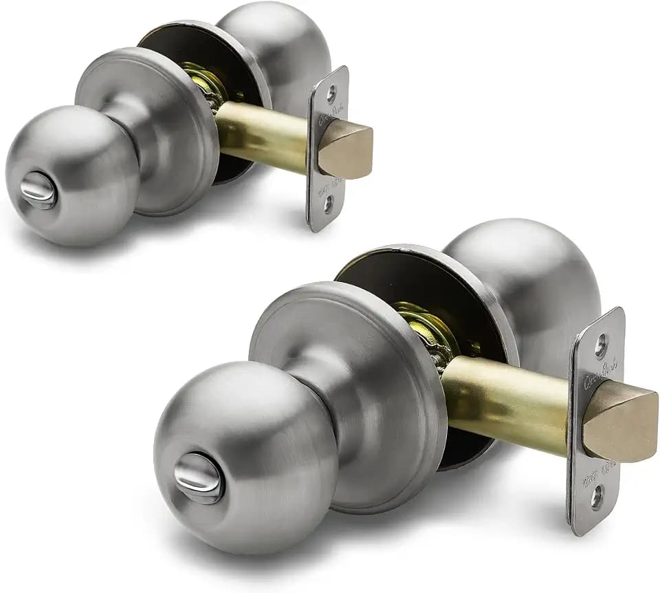 Copper Creek Privacy Interior Door Knob – ANSI Grade-3 Certified, Modern Heavy Duty Handle, Easy Install and Reversible for Bedroom, Bathroom & Closets – Satin Stainless (2 Pack)