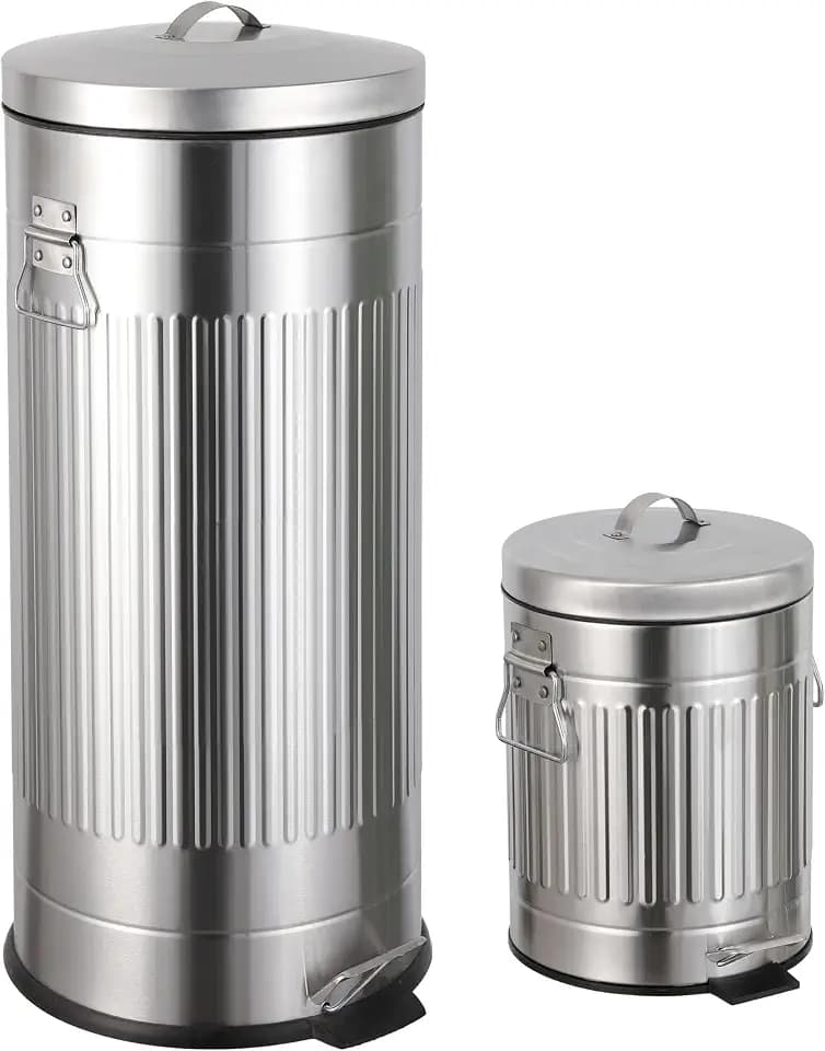happimess Theo 2-Piece Step Trash Can Soft-Close, Platinum Silver