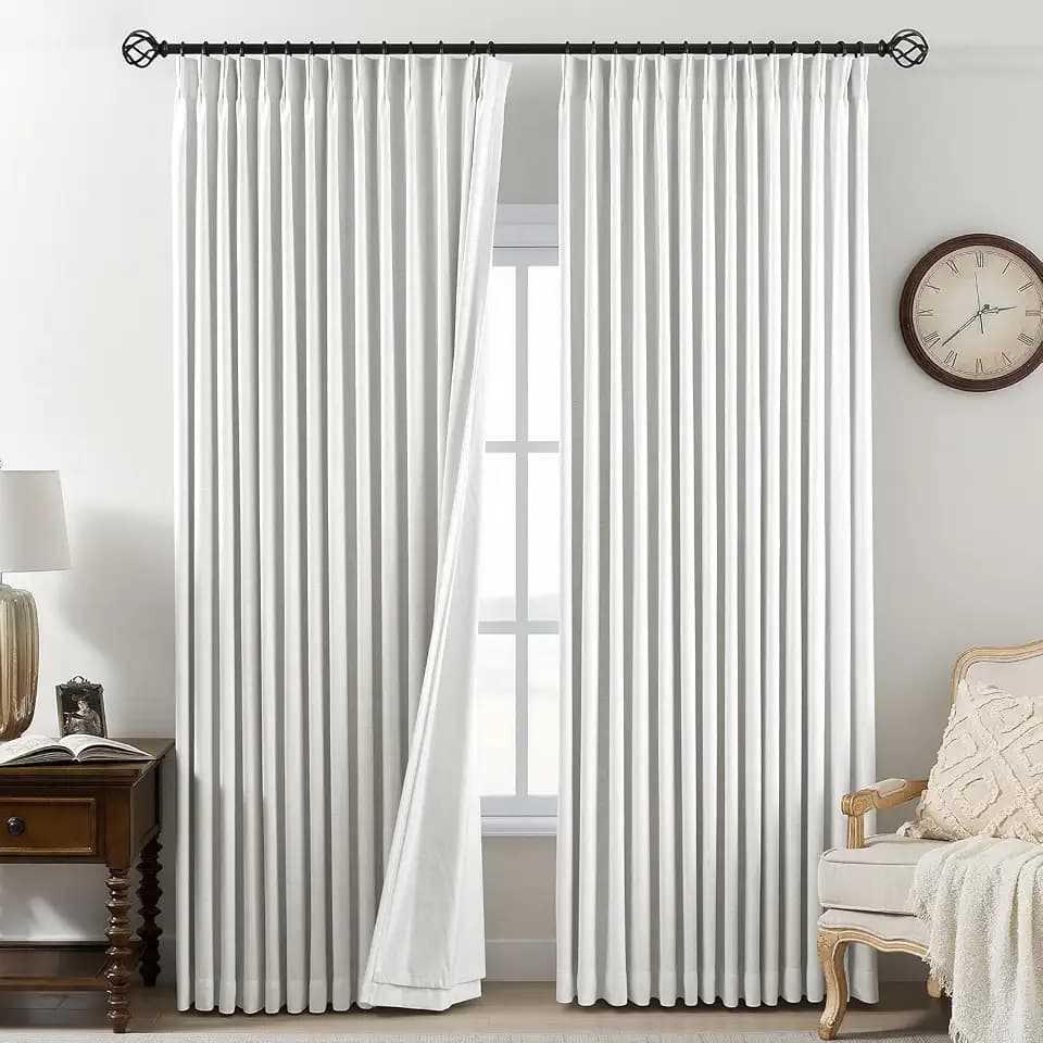 Pinch Pleated Linen Curtains 100% Blackout 84 Inches Long for Bedroom