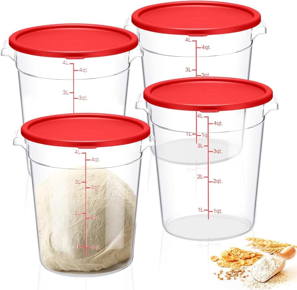 Suclain 4 Pcs 4 Qt Proofing Containers, Food Storage with Lids, Red