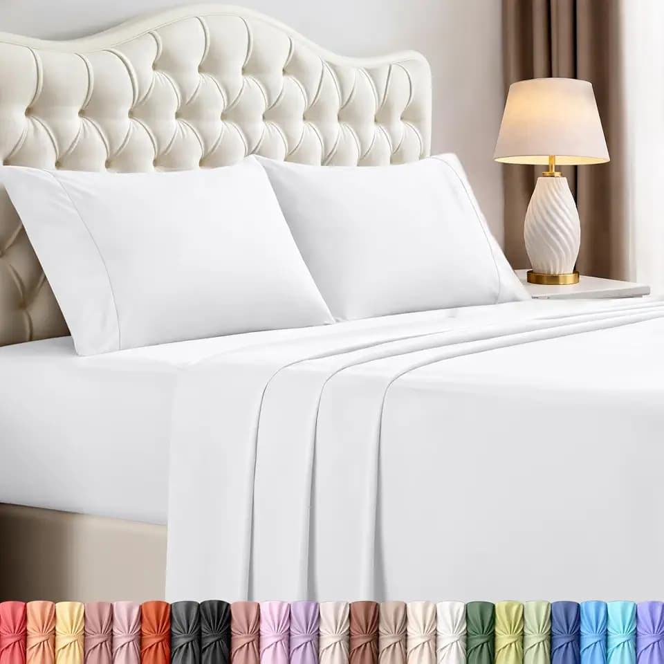 Full Sheets Set, 4 Pieces 16" Deep Pocket Hotel Luxury Bed Sheets, White