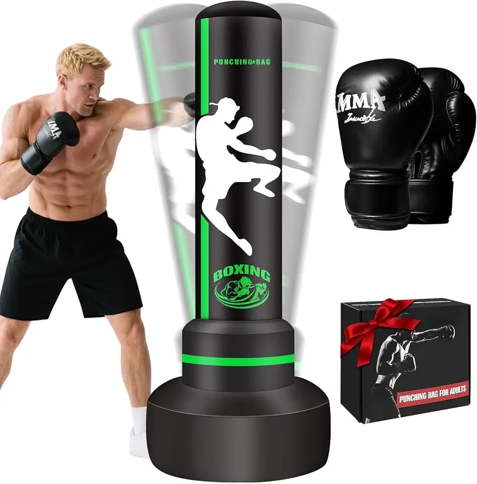 Heavy Punching Bag for Adults Teens, Standing Boxing Bag with Gloves