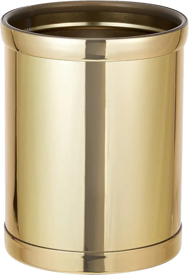 Kraftware Mylar Round Waste Basket, 11", Polished Brass Color