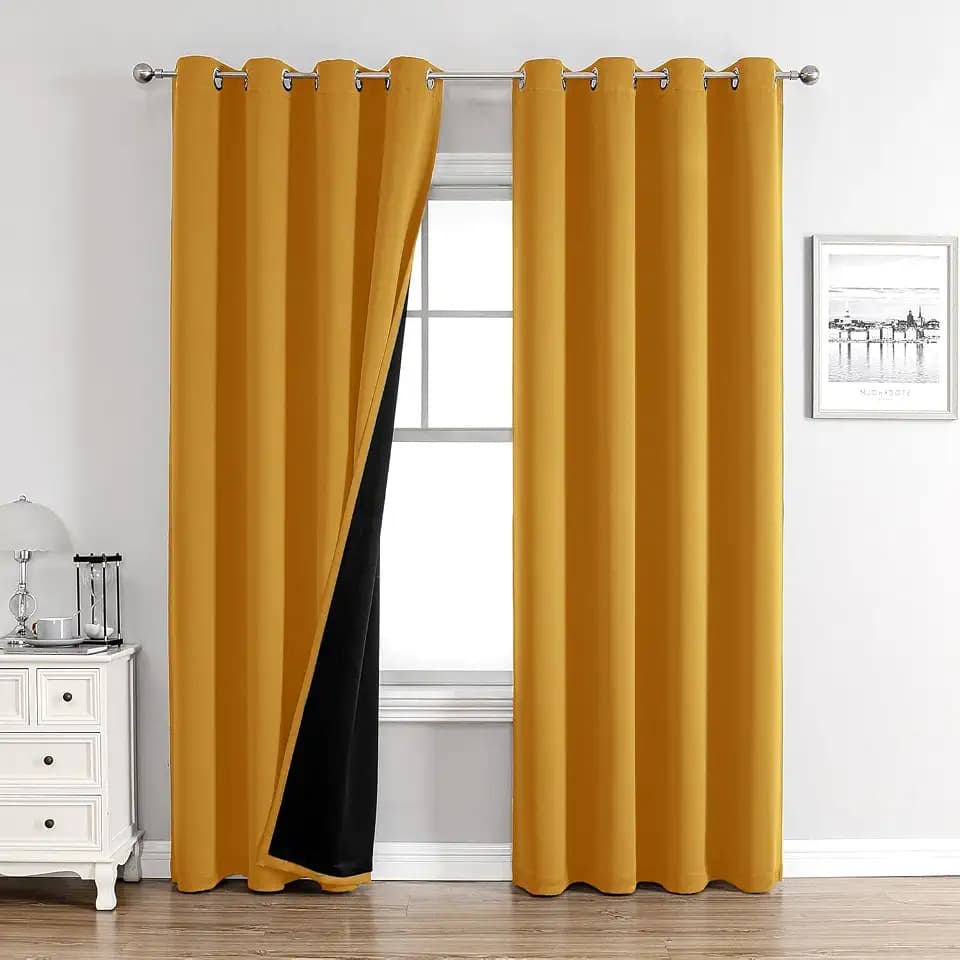 ChrisDowa 100% Blackout Curtains for Bedroom 90 Inches Long 2 Panels Set