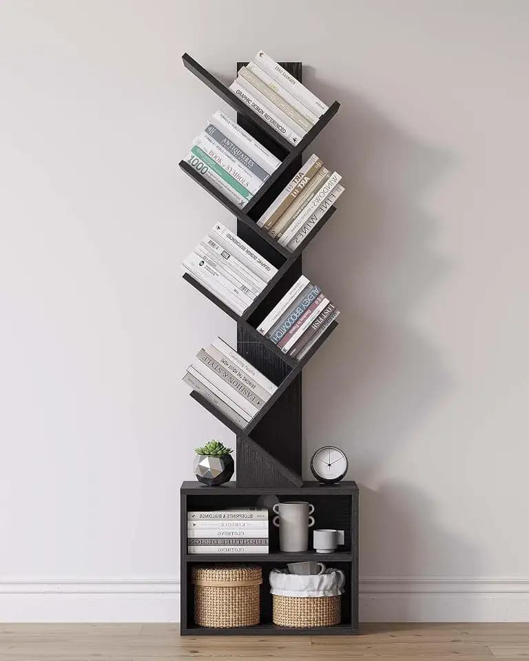 SUNMORY 6 Tier Tree Bookshelf, Tall Small Bookcase with Storage Cabinet