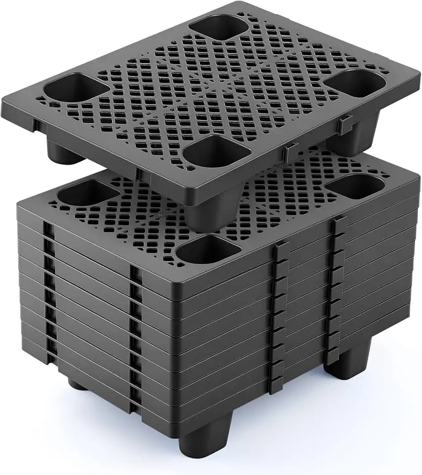 10 Pack Plastic Pallets Nestable Moisture Waterproof Lightweight Floor Pallets with Breathable Grid for Garage Market Warehouse Restaurant Basement Storage(Black,23.6 x 15.8 x 4.7 Inch)