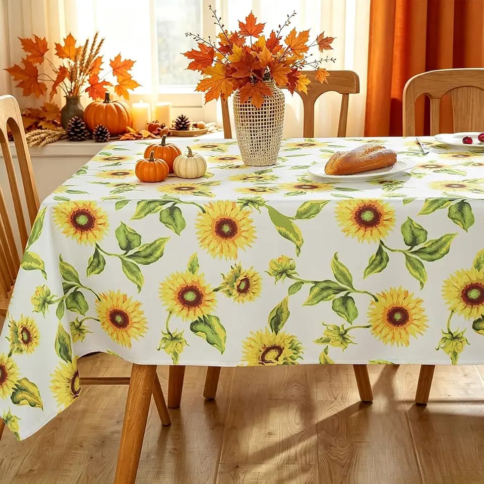 SASTYBALE Fall Sunflower Tablecloth Rectangle 60 x 84 Inch, Yellow