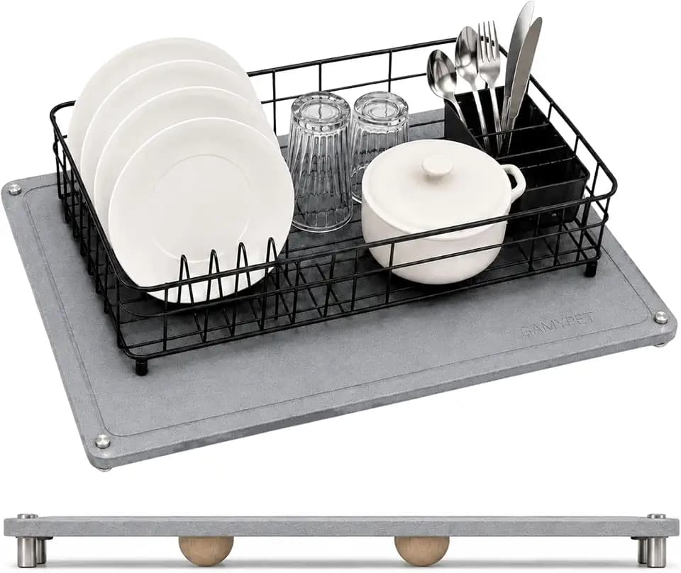 Large Dish Drying Stone Mat for Kitchen 24"x16" Light Gray
