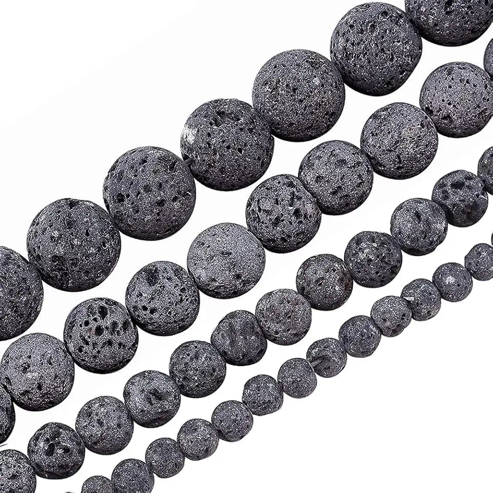 OLYCRAFT 243Pcs Natural Lava Beads 4mm 6mm 8mm 10mm Undyed Gray Chakra Bead Strand Round Gemstone Loose Beads Energy Beads for Bracelet Necklace Jewelry Making - 4 Style
