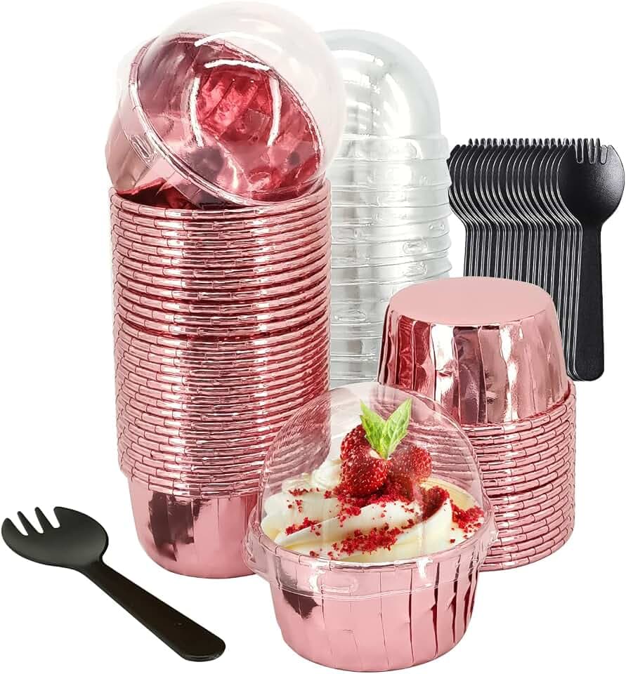 LNYZQUS Foil Cupcake Liners with Dome Lids, 5oz Mini Baking Cups